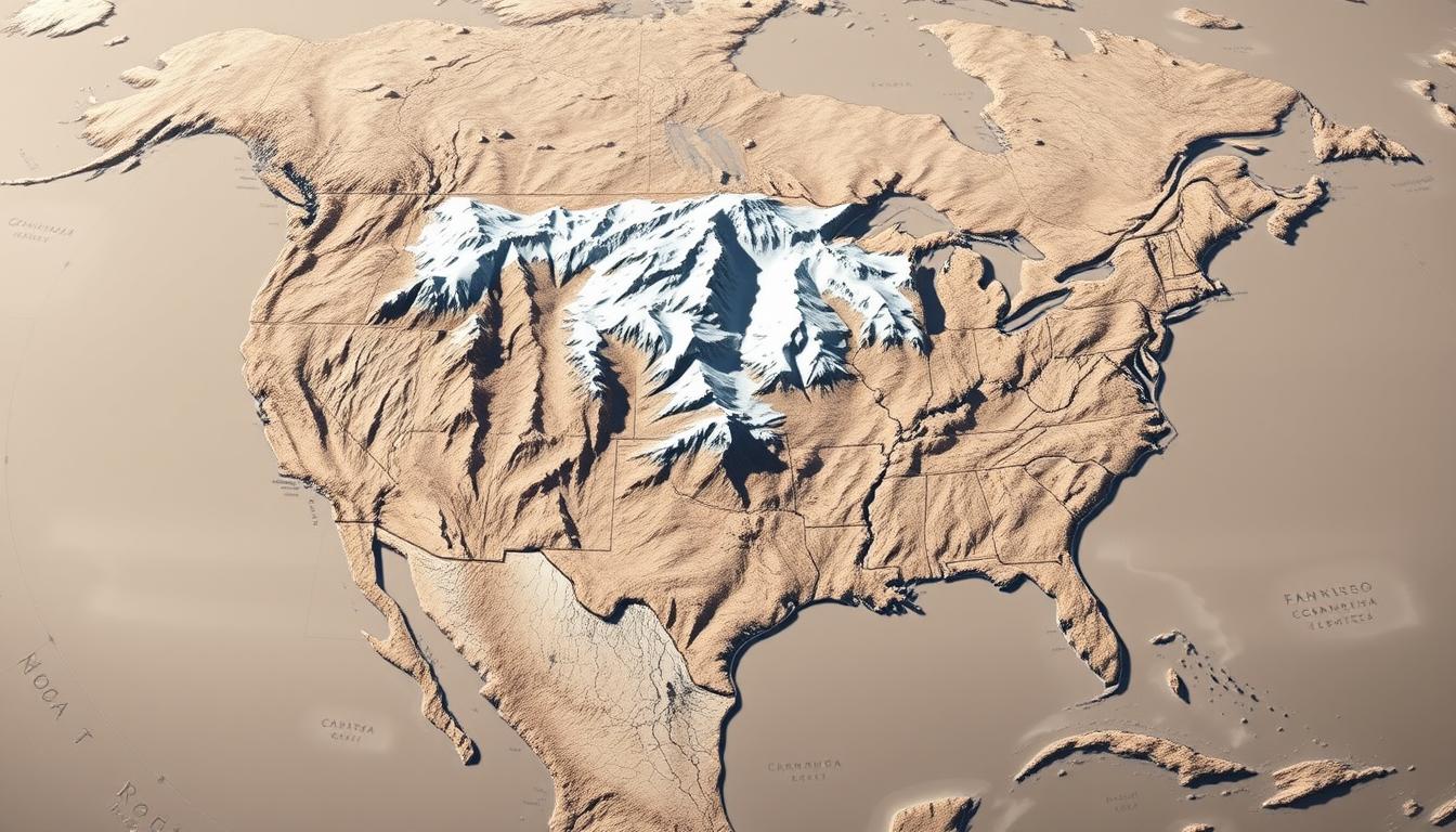 Map of North America: Showing the Location of the Rocky Mountains