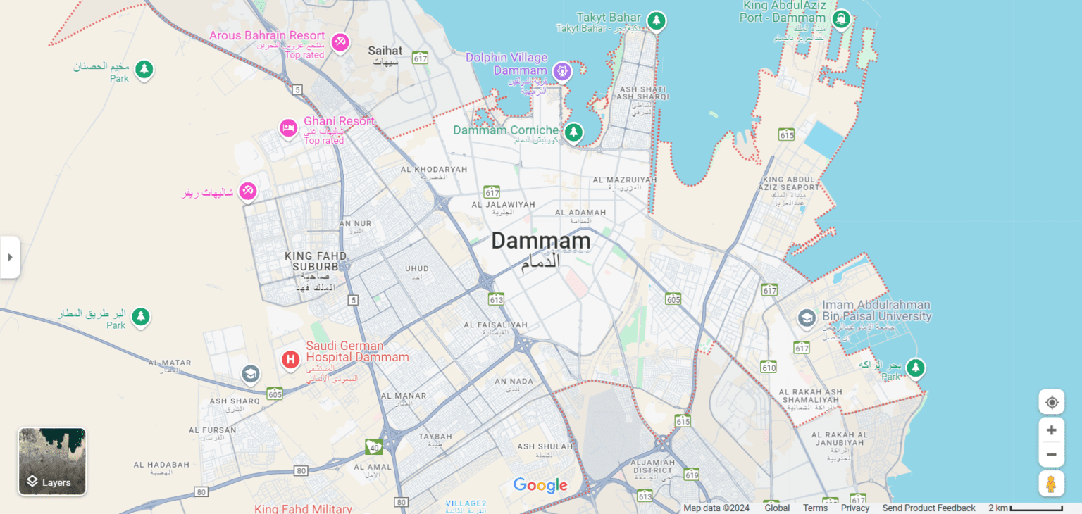 خريطة الدمام والمواقع الهامة (مأخوذة من Google Maps) | المدونة العربية