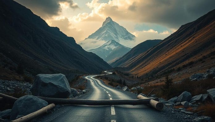 الجبل أمام الطريق