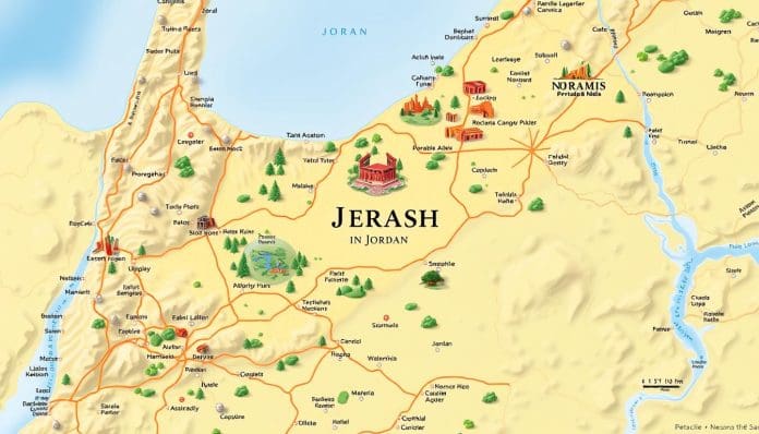 خريطة موقع جرش في الأردن