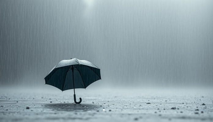 المظلة الصغيرة في المطر الغزير
