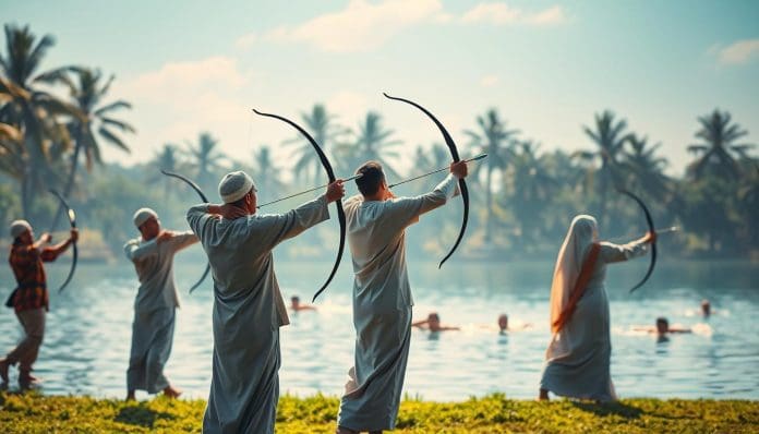 حكم تعلم الرمي والسباحة