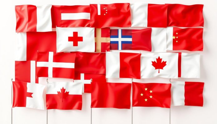 أعلام دول باللون الأحمر والأبيض