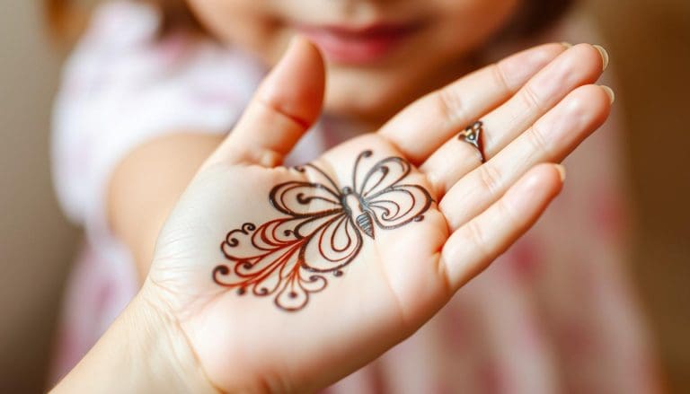نقش حناء للاطفال فراشه