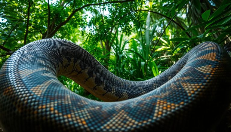 أين تعيش أفعى البيثون الشبكية (reticulated python) وما الذي تشتهر به من حيث الحجم؟