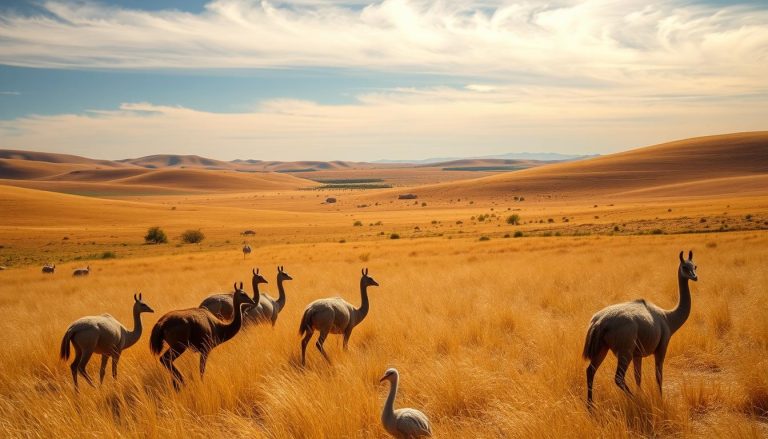 ما هو نوع النظام البيئي السائد في سهول البامباس (pampas) وما هي الحيوانات المميزة له؟