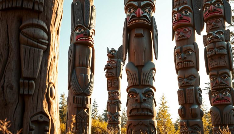 ما هي المواد التي تُنحت منها الأعمدة الطوطمية (totem pole) عادةً؟