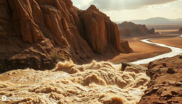 ما هي الظاهرة الخطيرة التي يمكن أن تحدث في الأودية الجافة (wadis) بعد هطول الأمطار؟