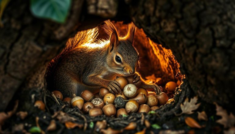 ما هي العادة الشهيرة للسناجب (squirrels) المتعلقة بتخزين الطعام؟