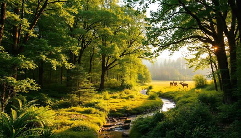 ما نوع الأشجار السائد في الغابات المعتدلة (temperate forest)؟