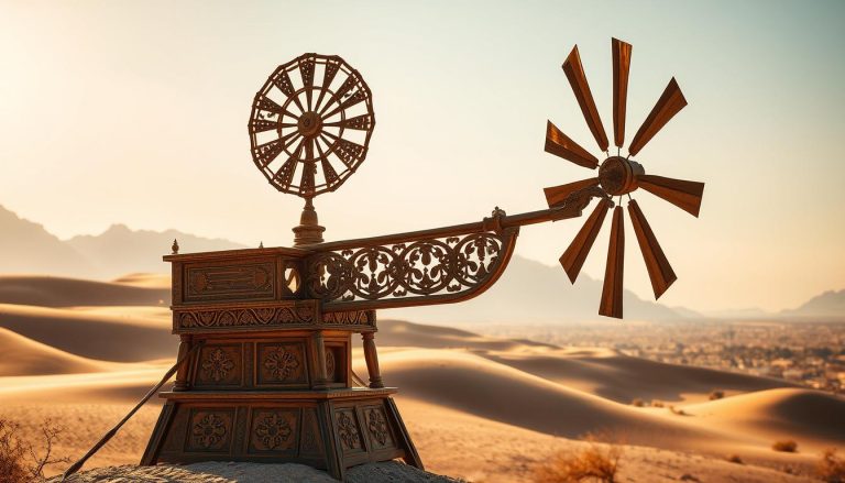 ما الجهاز الذي يعمل بطاقة الرياح وتم بناؤه أول مرة في بلاد فارس؟